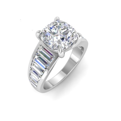 2 Ct Cushion Moissanite Wide Baguette Cut Engagement Ring