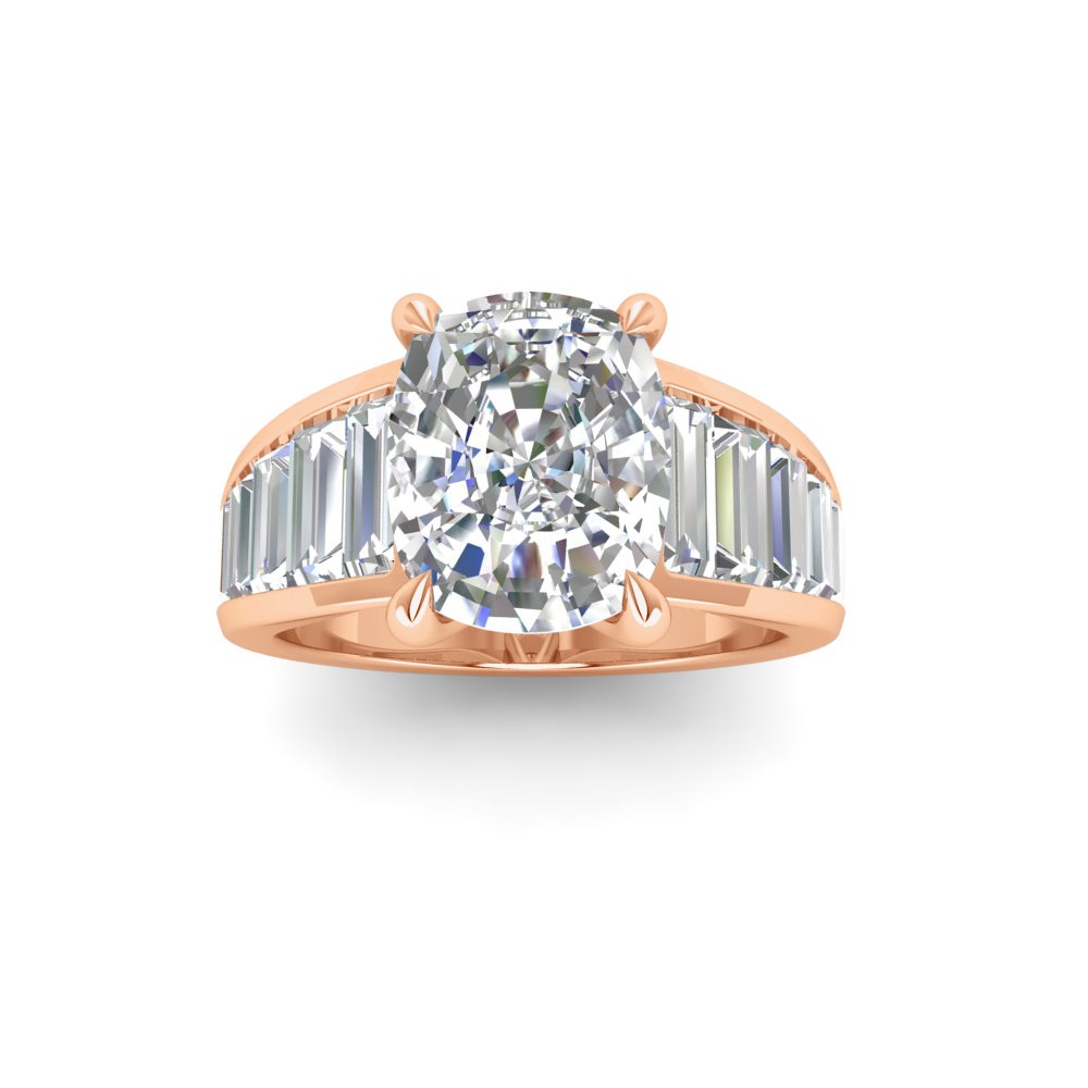 4 Ct Elongated Cushion Colorless Lab Diamond Wide Baguette Cut Engagement Ring