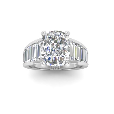 2 Ct Elongated Cushion Lab Diamond Wide Baguette Cut Engagement Ring