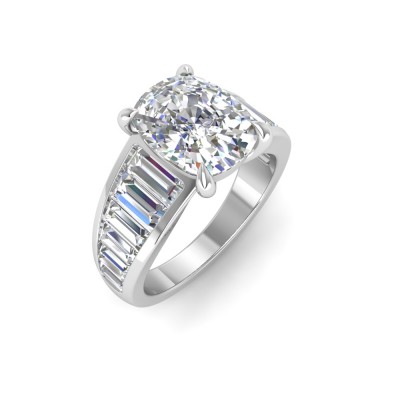 2 Ct Elongated Cushion Lab Diamond Wide Baguette Cut Engagement Ring