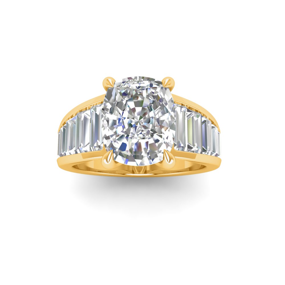 3 Ct Elongated Cushion Lab Diamond Wide Baguette Cut Engagement Ring