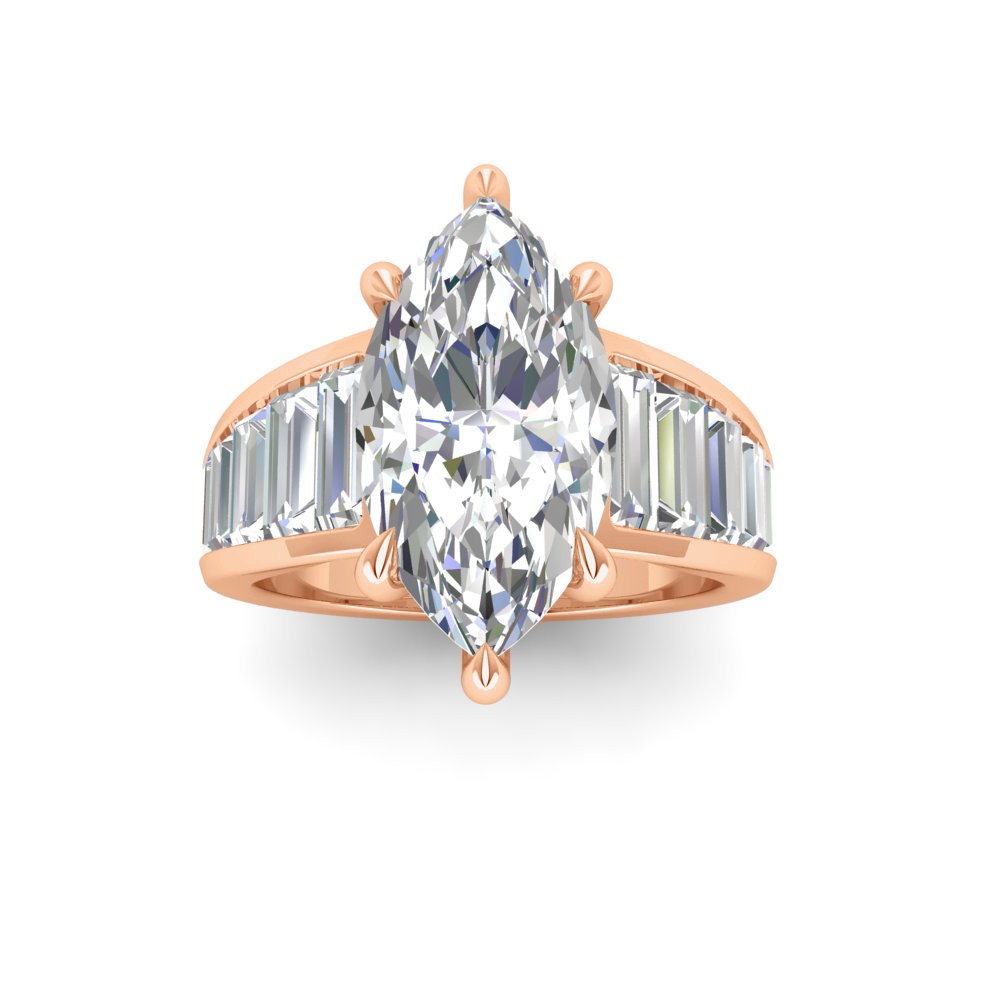 3 Ct Marquise Lab Diamond Wide Baguette Cut Engagement Ring