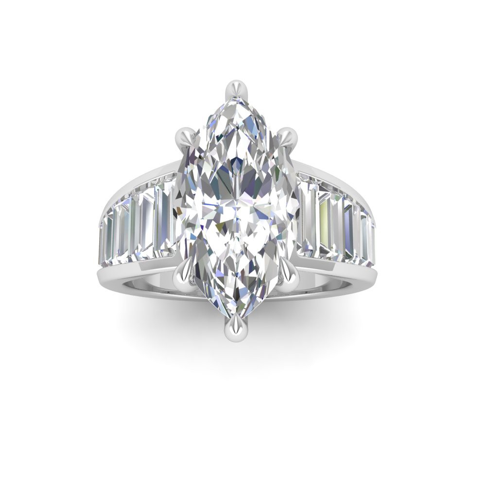2 Ct Marquise Moissanite Wide Baguette Cut Engagement Ring