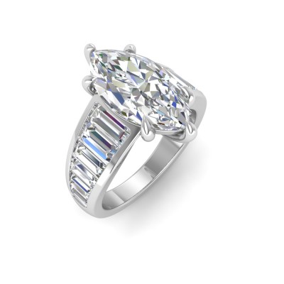 2 Ct Marquise Moissanite Wide Baguette Cut Engagement Ring