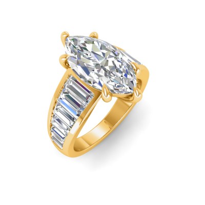 2 Ct Marquise Moissanite Wide Baguette Cut Engagement Ring
