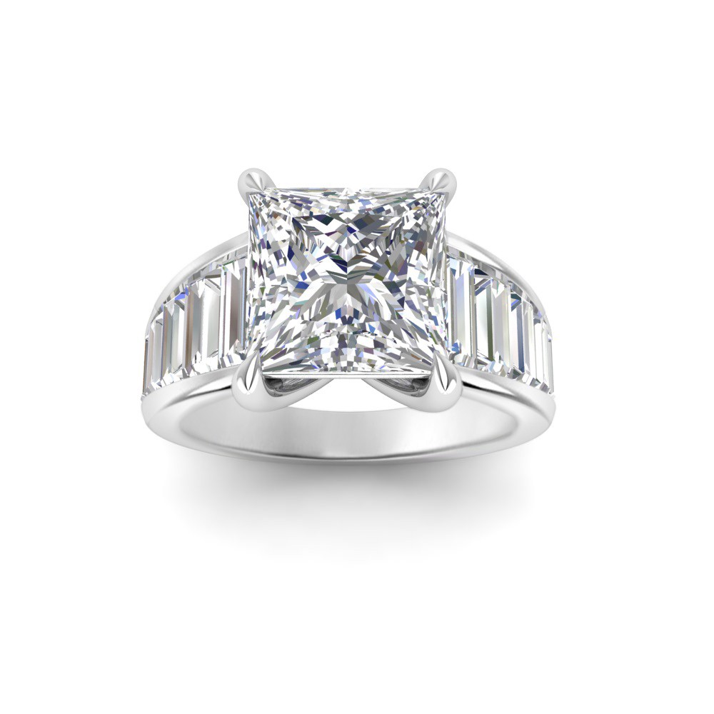 2 Ct Princess Lab Diamond Wide Baguette Cut Engagement Ring