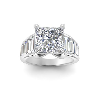 2 Ct Princess Lab Diamond Wide Baguette Cut Engagement Ring