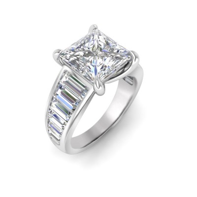 2 Ct Princess Lab Diamond Wide Baguette Cut Engagement Ring