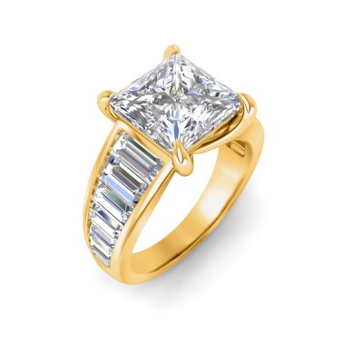 3 Ct Princess Lab Diamond Wide Baguette Cut Engagement Ring