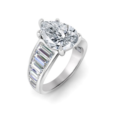 2 Ct Pear Colorless Lab Diamond Wide Baguette Cut Engagement Ring