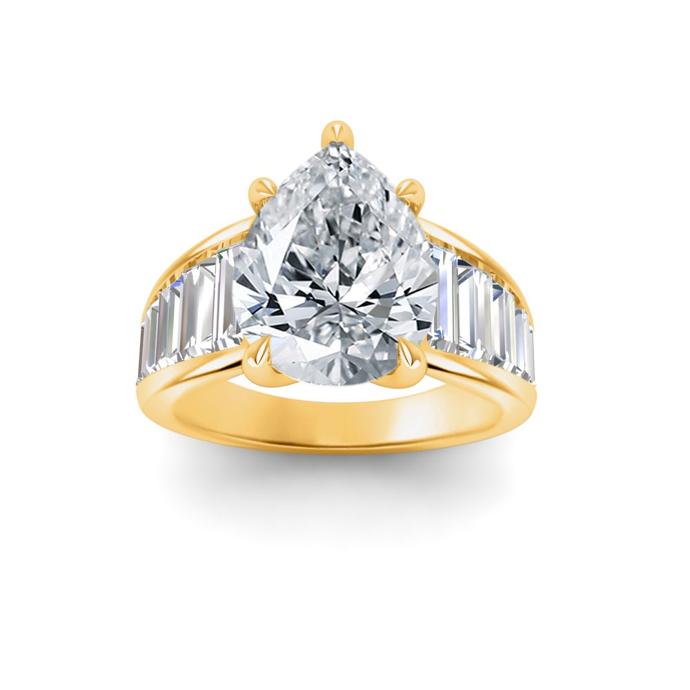 6 Ct Pear Lab Diamond Wide Baguette Cut Engagement Ring