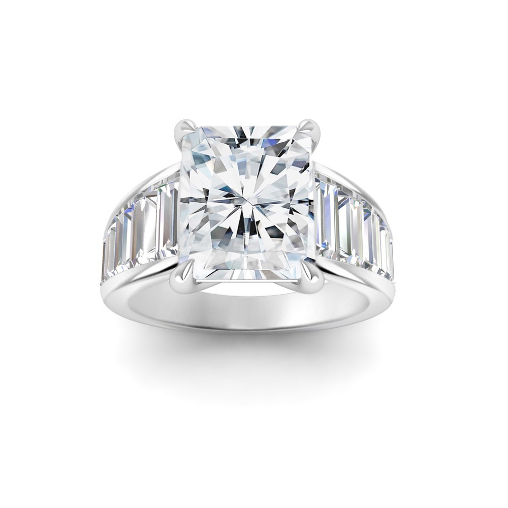 2 Ct Radiant Moissanite Wide Baguette Cut Engagement Ring