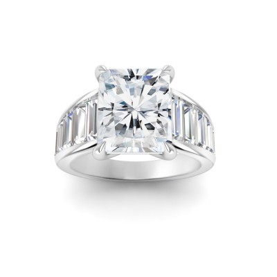 2 Ct Radiant Moissanite Wide Baguette Cut Engagement Ring