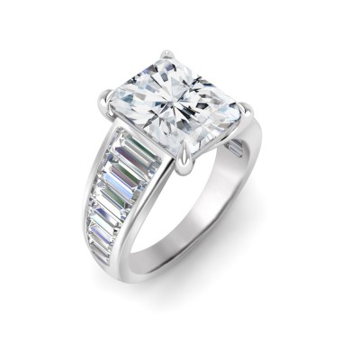 2 Ct Radiant Moissanite Wide Baguette Cut Engagement Ring