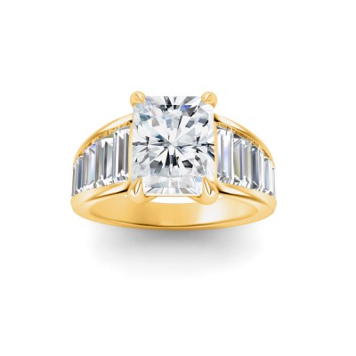 4 Ct Radiant Lab Diamond Wide Baguette Cut Engagement Ring