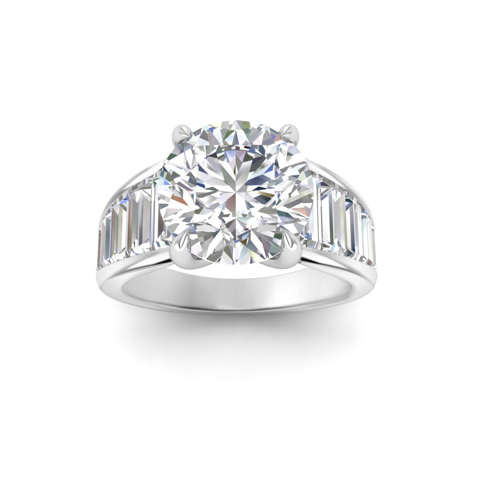 4 Ct Emerald Lab Diamond Wide Baguette Cut Engagement Ring