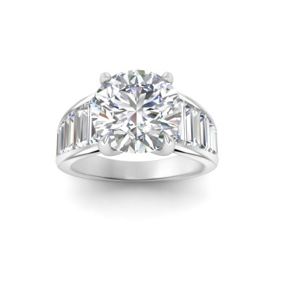4 Ct Round Lab Diamond Wide Baguette Cut Engagement Ring