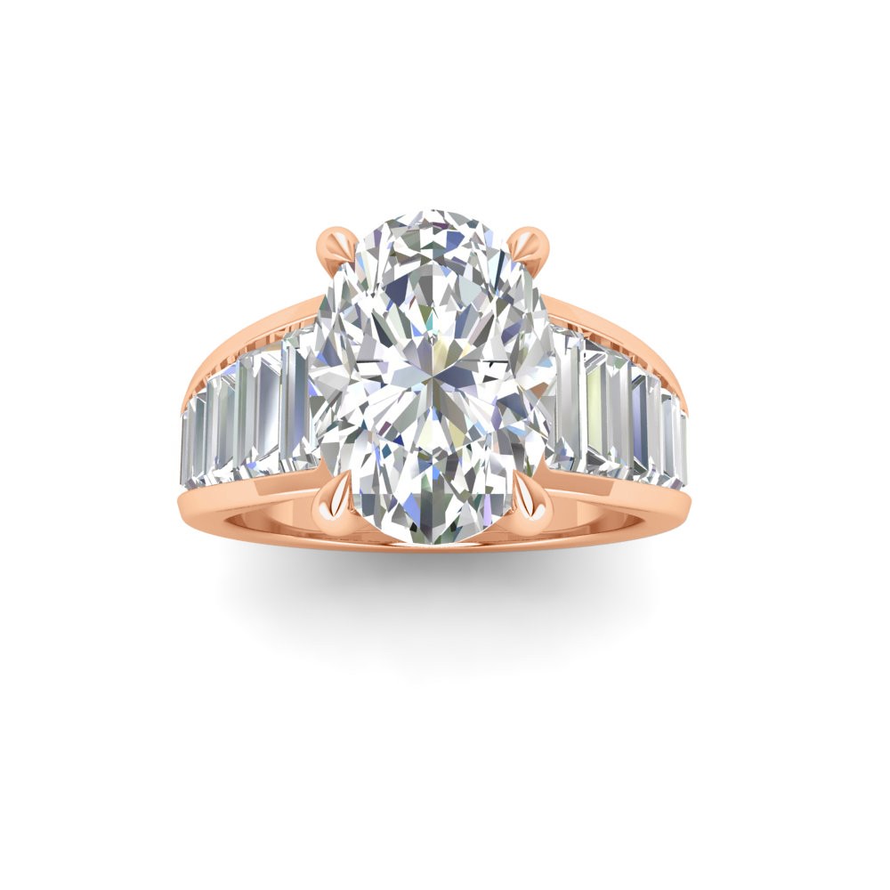 2 Ct Oval Colorless Lab Diamond Wide Baguette Cut Engagement Ring
