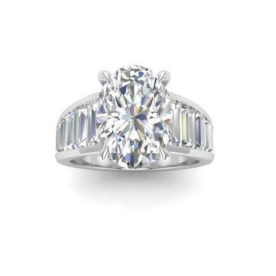 2 Ct Oval Moissanite Wide Baguette Cut Engagement Ring