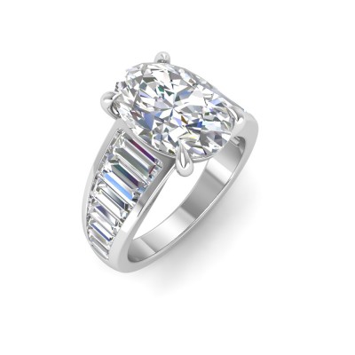 2 Ct Oval Moissanite Wide Baguette Cut Engagement Ring
