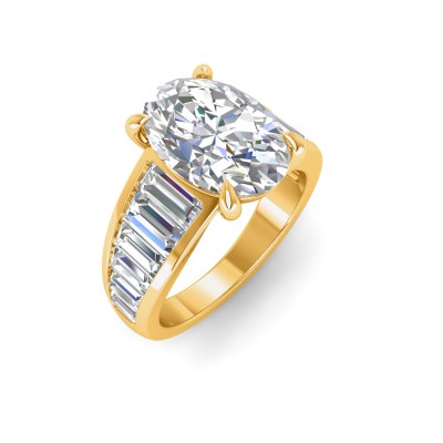 2 Ct Oval Moissanite Wide Baguette Cut Engagement Ring
