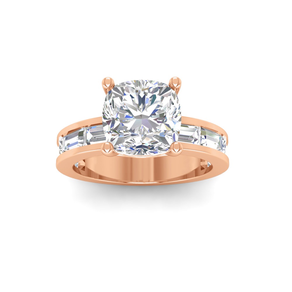 2 Ct Cushion Colorless Lab Diamond Channel Set Baguette Engagement Ring