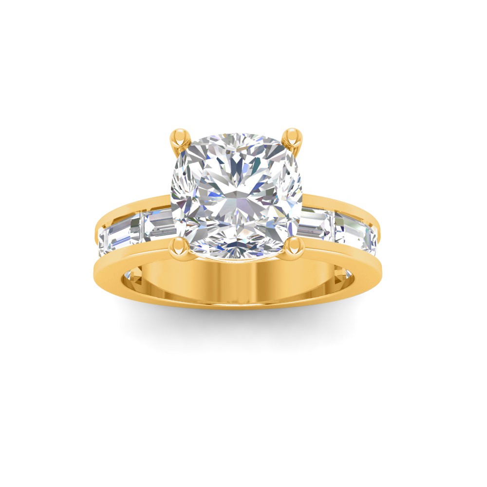 3 Ct Cushion Lab Diamond Channel Set Baguette Engagement Ring