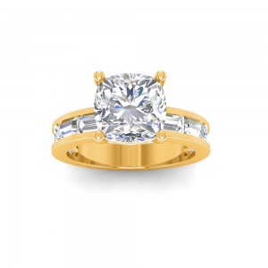 3 Ct Cushion Lab Diamond Channel Set Baguette Engagement Ring
