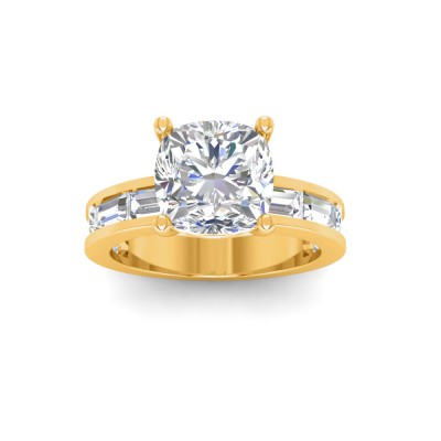 3 Ct Cushion Lab Diamond Channel Set Baguette Engagement Ring