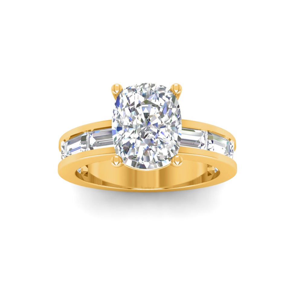 4 Ct Elongated Cushion Lab Diamond Channel Set Baguette Engagement Ring