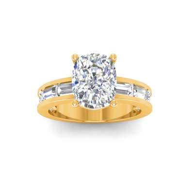 2.5 Ct Elongated Cushion Lab Diamond Channel Set Baguette Engagement Ring