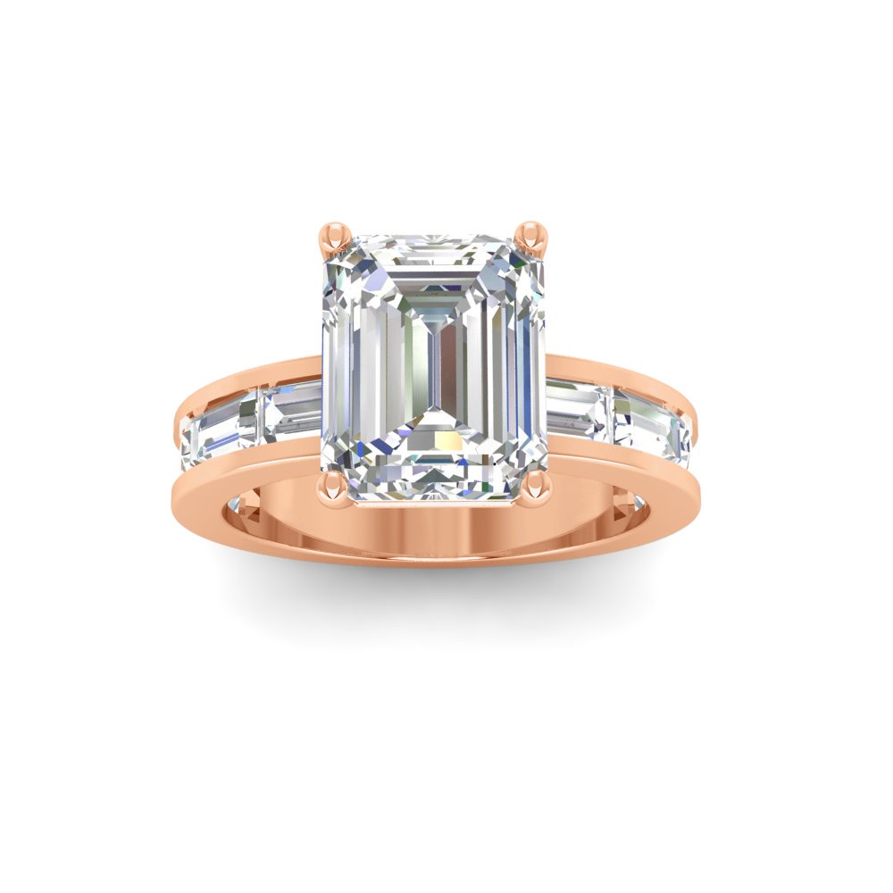 5 Ct Emerald Colorless Lab Diamond Channel Set Baguette Engagement Ring