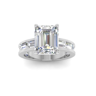 2.5 Ct Emerald Colorless Lab Diamond Channel Set Baguette Engagement Ring