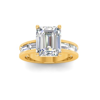 3 Ct Emerald Moissanite Wide Band Solitaire Engagement Ring