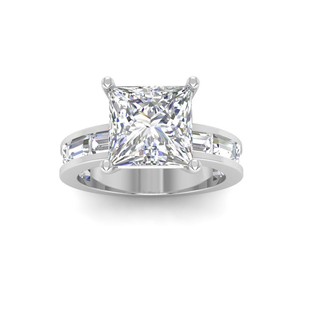 5 Ct Princess Moissanite Wide Band Solitaire Engagement Ring