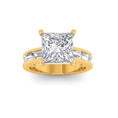 2.5 Ct Princess Lab Diamond Channel Set Baguette Engagement Ring
