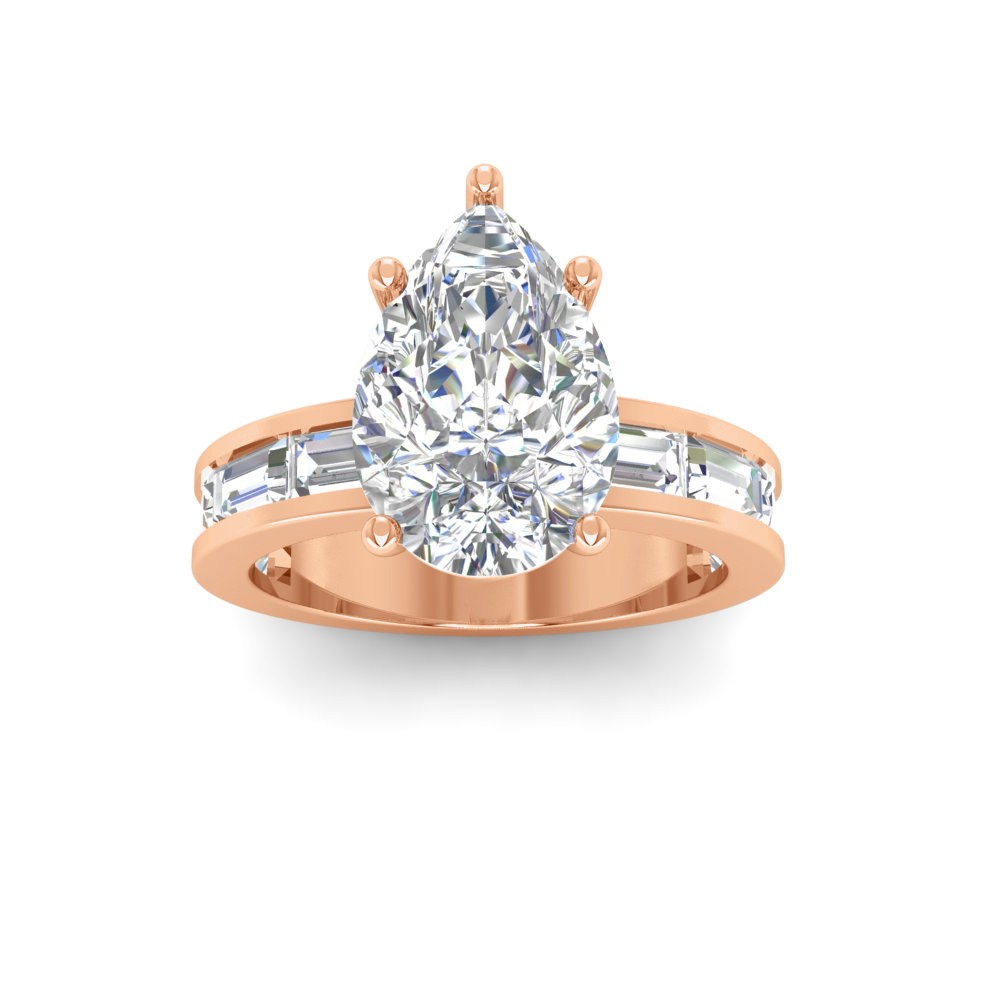 2.5 Ct Pear Moissanite Wide Band Solitaire Engagement Ring