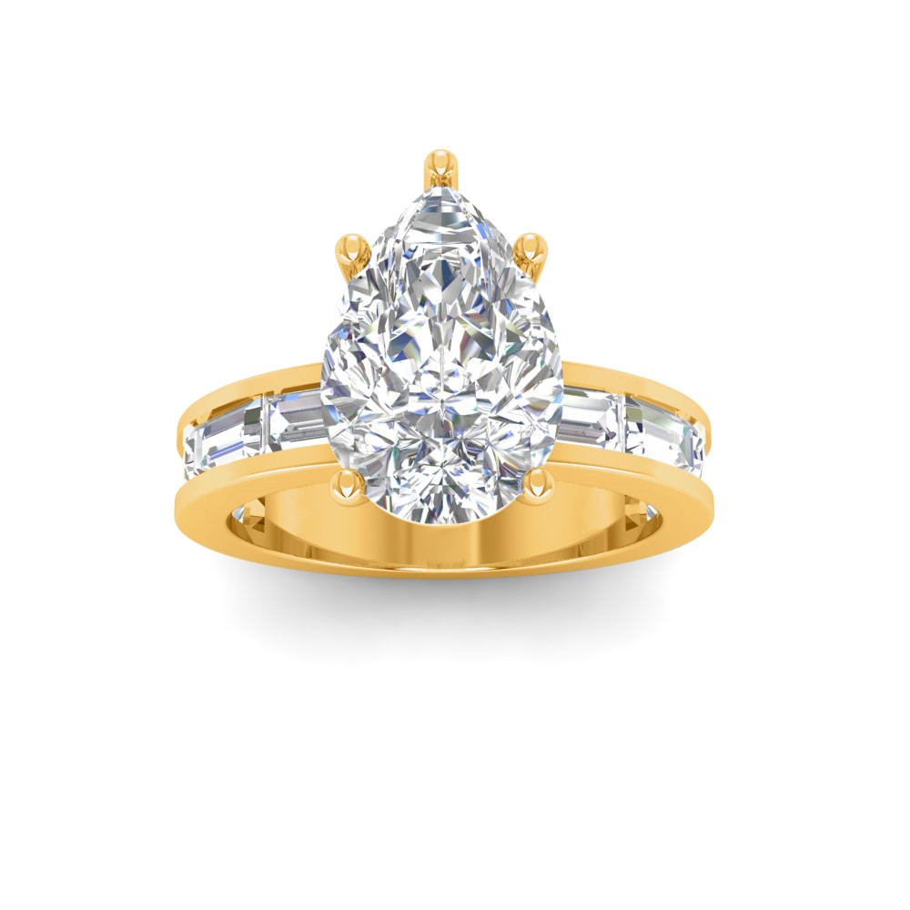 2.5 Ct Pear Moissanite Wide Band Solitaire Engagement Ring