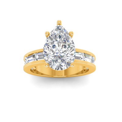 2.5 Ct Pear Moissanite Wide Band Solitaire Engagement Ring