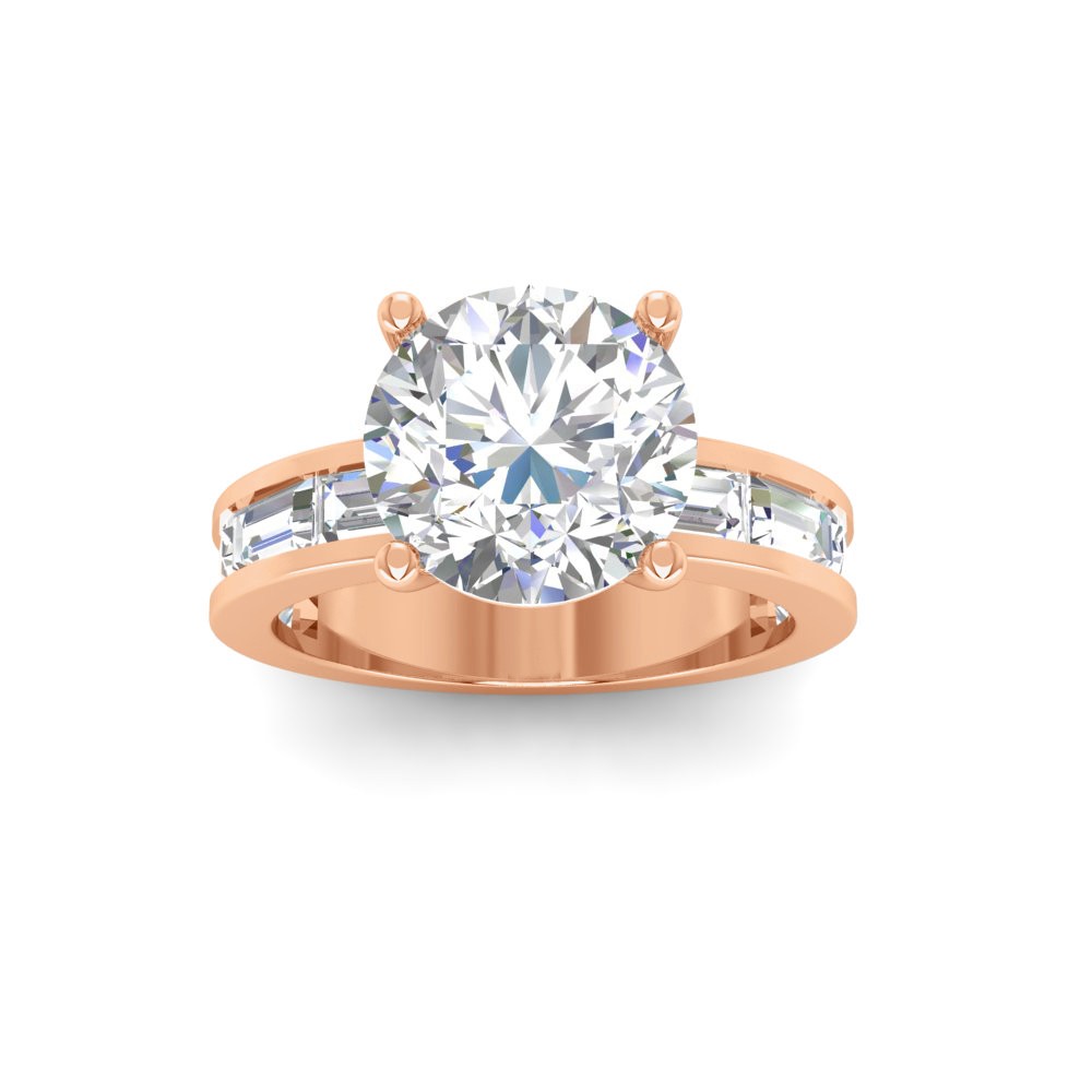 5 Ct Round Lab Diamond Channel Set Baguette Engagement Ring