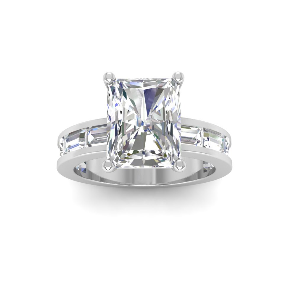 5 Ct Radiant Colorless Lab Diamond Channel Set Baguette Engagement Ring