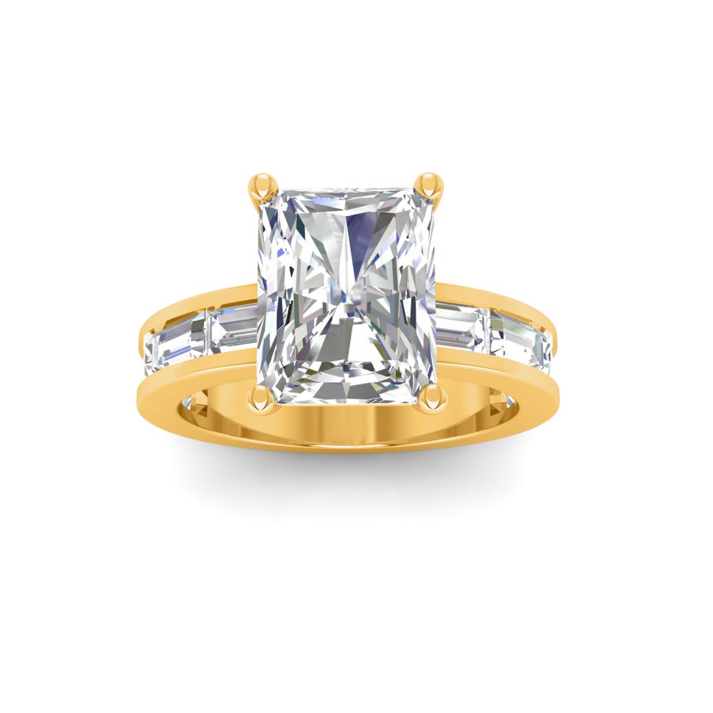 5 Ct Radiant Lab Diamond Channel Set Baguette Engagement Ring