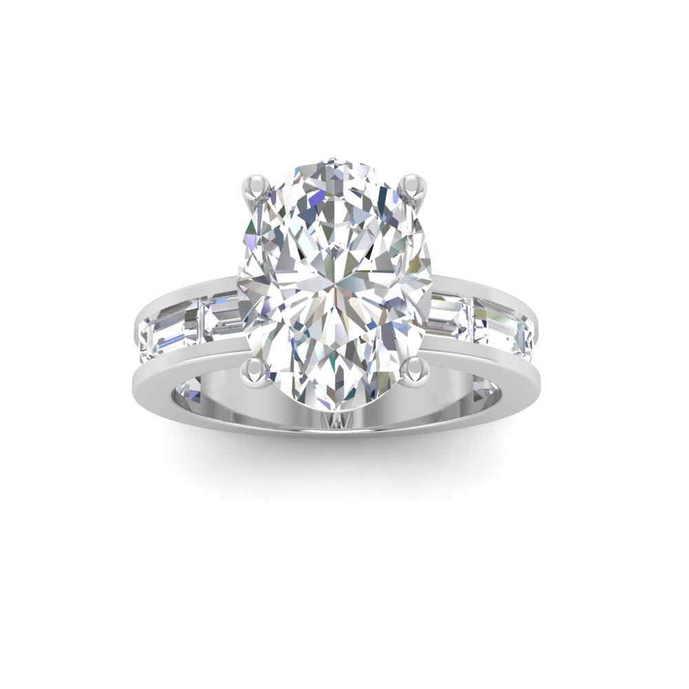 4 Ct Oval Lab Diamond Channel Set Baguette Engagement Ring