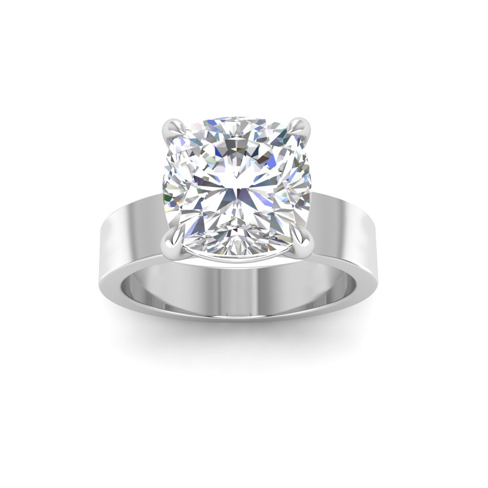 5 Ct Cushion Colorless Lab Diamond Wide Band Solitaire Engagement Ring
