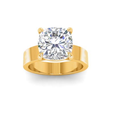 4 Ct Cushion Lab Diamond Wide Band Solitaire Engagement Ring