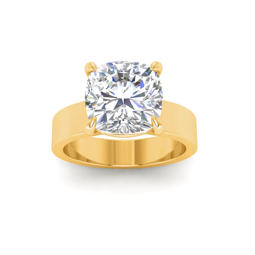 5 Ct Cushion Lab Diamond Wide Band Solitaire Engagement Ring