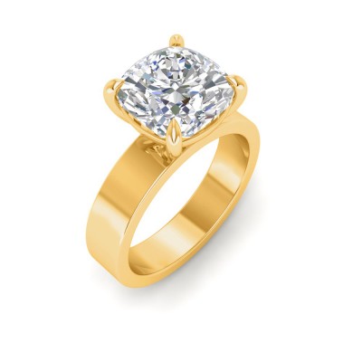 4 Ct Cushion Lab Diamond Wide Band Solitaire Engagement Ring