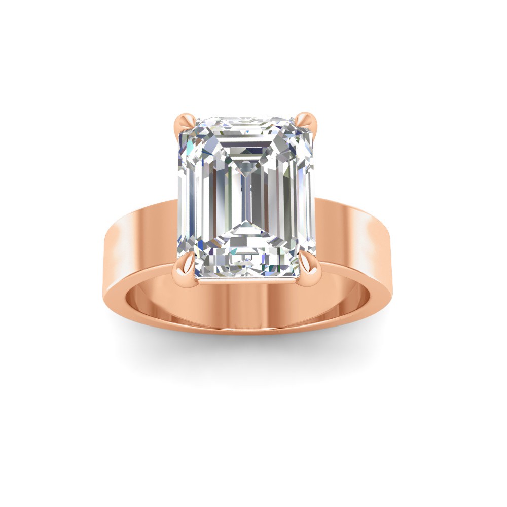 2.5 Ct Emerald Moissanite Wide Band Solitaire Engagement Ring
