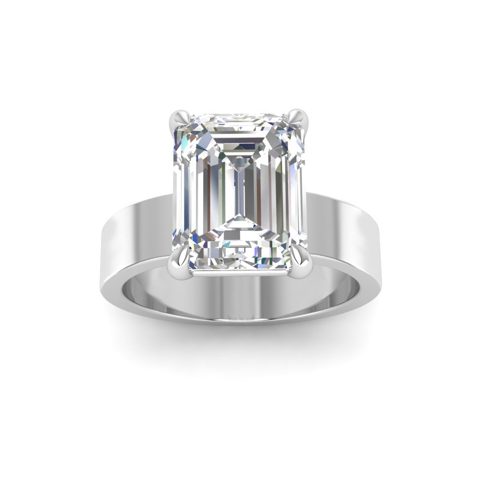 6 Ct Emerald Moissanite Wide Band Solitaire Engagement Ring