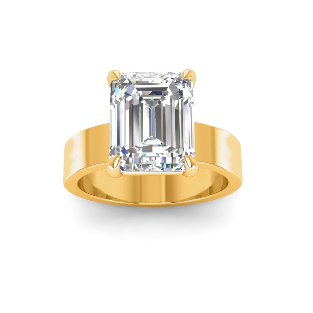 6 Ct Emerald Colorless Lab Diamond Wide Band Solitaire Engagement Ring
